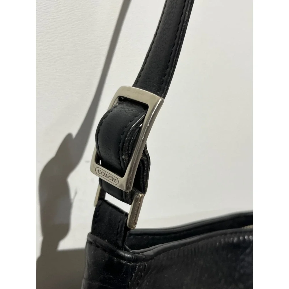 Coach Black Pebbled Leather Crossbody Bag Silver Hardware Vintage Messenger